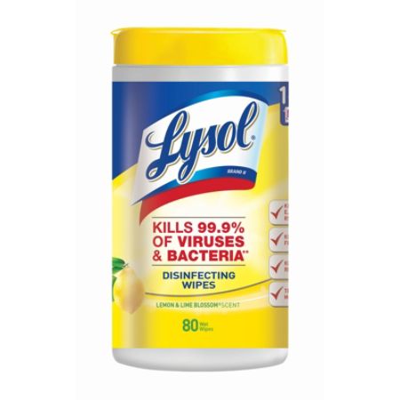 Lysol&reg; Disinfecting Wipes, Lemon & Lime Blossom Scent, Tub Of 80