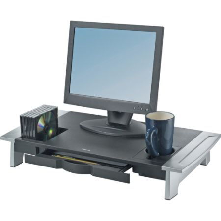Fellowes&reg; Office Suites Large Monitor Riser, 4.19"H x 27"W x 14.06"D, Black/Silver