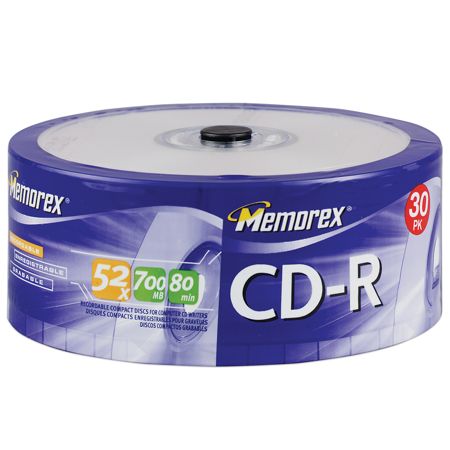 Memorex&trade; CD-R Recordable Media Spindle, 700MB/80 Minutes, Pack Of 30