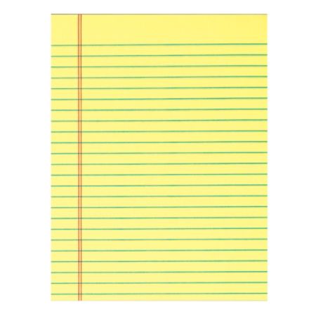 Office Depot&reg; Brand Glue-Top Writing Pad, 8 1/2" x 11", Legal Ruled, 50 Sheets, Canary