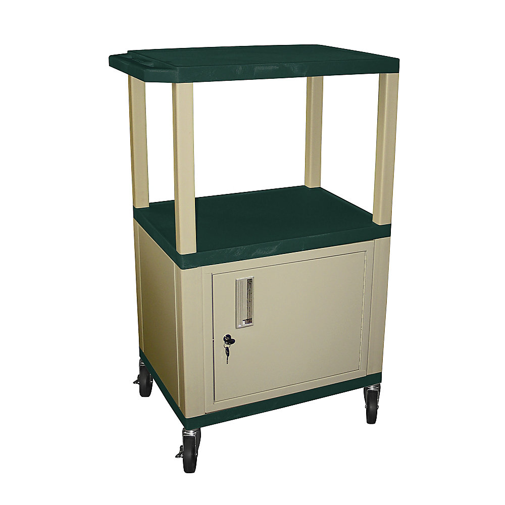 H Wilson 42 Plastic Utility Cart With Locking Cabinet And Electrical Assembly 42 12 H x 24 W x 18 D Hunter GreenPutty