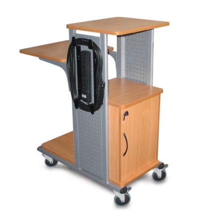 H. Wilson 4-Shelf Presentation Station, Locking Cabinet, 41"H x 18 1/4"W x 34 1/16"D, Aspen/Nickel