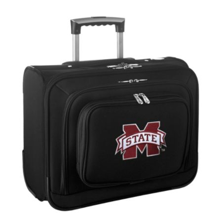 Denco Sports Luggage Rolling Overnighter With 14" Laptop Pocket, Mississippi State Bulldogs, 14"H x 17"W x 8 1/2"D, Black