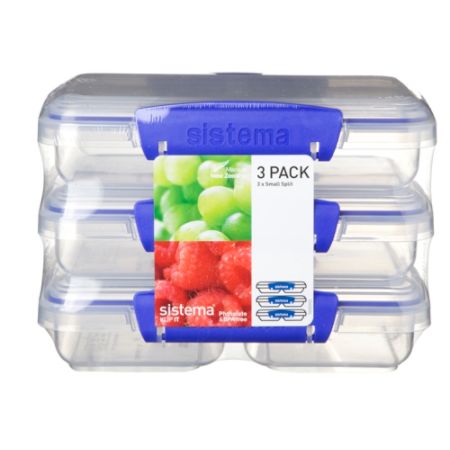 Sistema&reg; KLIP IT&trade; Rectangular Small Split Container, 11.8 Oz, Clear/Blue, Pack Of 3