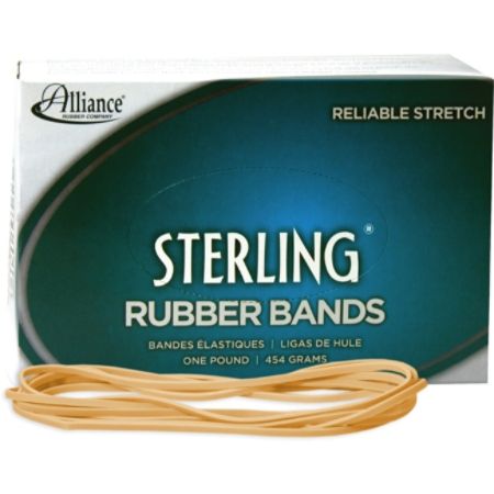 Alliance Sterling Rubber Bands, #117B - Size: #117B- 7" Length x 0.13" Widths - 1 lb Box - Natural Crepe