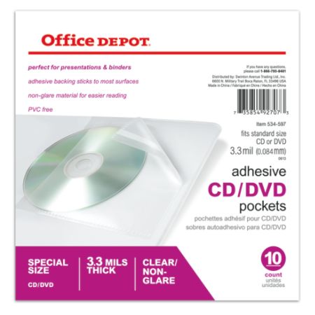 Office Depot&reg; Brand Sheet Protector CD/DVD Pockets, 6" x 10 1/2", Clear, Pack Of 10