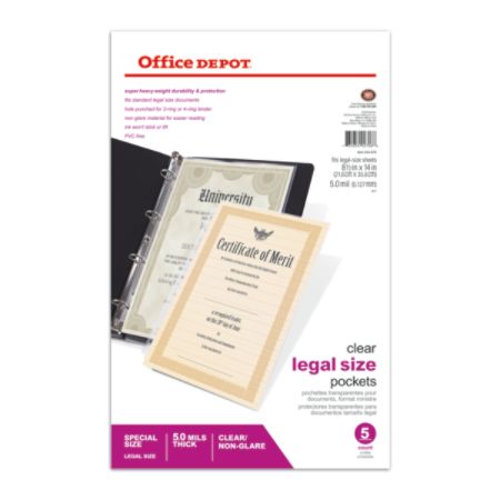 Office Depot&reg; Brand Legal Sheet Protectors, Heavyweight, 8 1/2" x 14", Non-Glare, Clear, Box Of 5