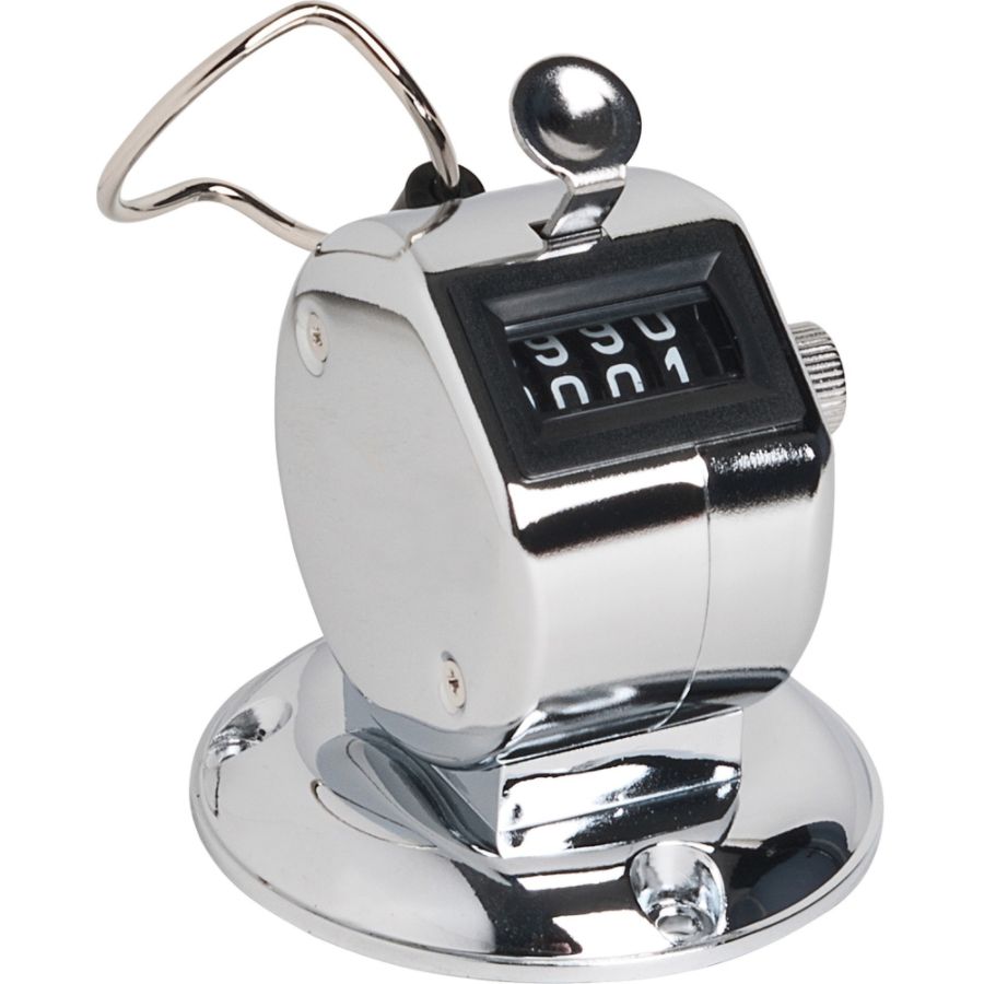 Sparco Hand Tally Counter with Base - 4 Digit - Finger Ring - Desktop - Nickel Plated - Silver