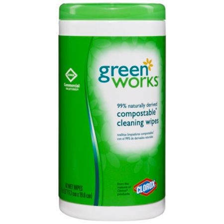 Green Works&reg; Naturally Derived Compostable Cleaning Wipes, Container Of 62