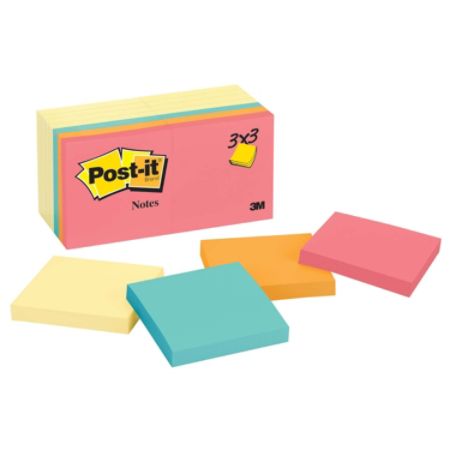 Post-it&reg; 3" x 3" Notes, Assorted Colors, 100 Sheets Per Pad, Pack Of 14 Pads