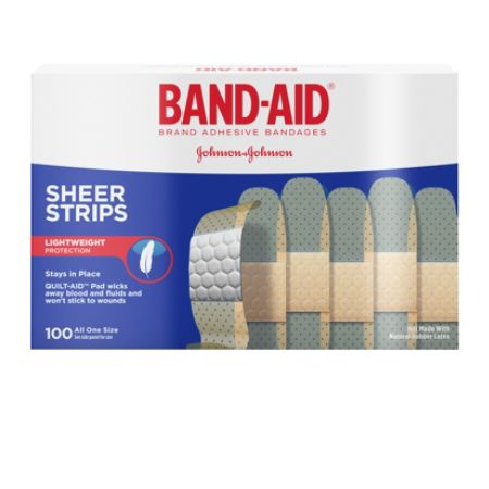 Band-Aid&reg; Brand Sheer Bandages, 3/4" x 3", Box Of 100