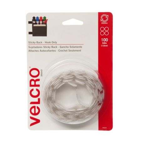 VELCRO&reg; Brand STICKY BACK&reg; Fasteners, Hook Coins Only, 5/8", White, Pack Of 100