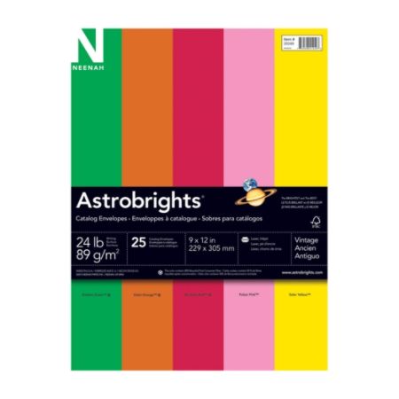 Neenah Astrobrights&reg; Bright Color Catalog Envelopes, 9" x 12", Assortment #1, Pack Of 25