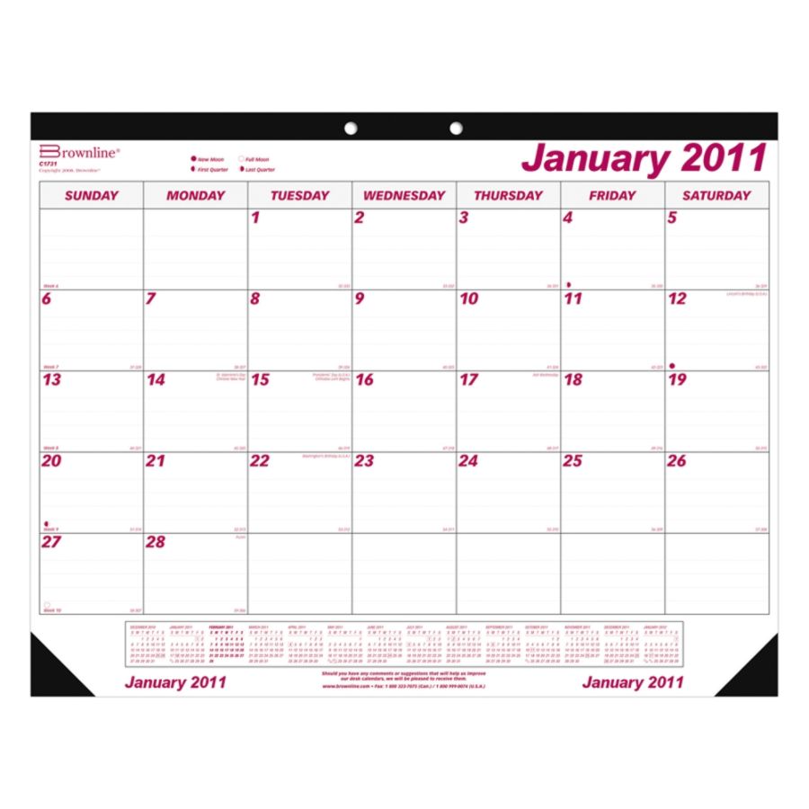 Brownline&reg; Monthly Desk Pad Calendar, 22" x 17", January-December 2011