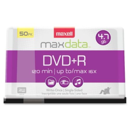 Maxell&reg; DVD+R Recordable Media Spindle, 4.7GB/120 Minutes, Pack Of 50