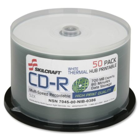 SKILCRAFT Thermal Printable 52x CD-R Discs, 50-Pack Spindle