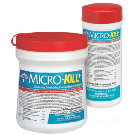 Medline Micro-Kill+ Disinfectant Wipes, 6" x 6 3/4", White, 160 Wipes Per Tub, Case Of 12 Tubs