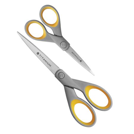 Westcott&reg; Titanium Bonded Scissors, Pointed, Gray/Yellow, Pack Of 2