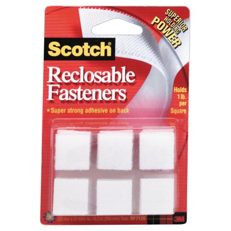 Scotch&reg; Recloseable Fasteners, White, 7/8" x 7/8" Squares, Pack Of 24