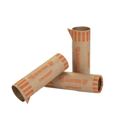 Coin-Tainer&reg; Preformed Tubular Coin Wrappers, Quarters, Orange, Box of 1,000