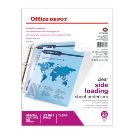 Office Depot&reg; Brand Side-Loading Sheet Protectors, 8 1/2" x 11", Clear, Pack Of 25