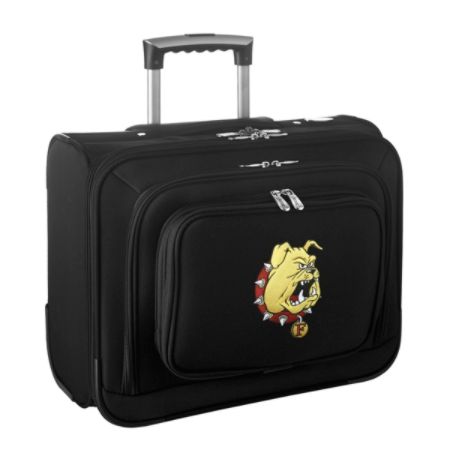 Denco Sports Luggage Rolling Overnighter With 14" Laptop Pocket, Ferris State Bulldogs, 14"H x 17"W x 8 1/2"D, Black