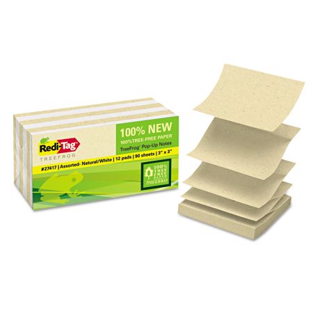 Redi-Tag&reg; Sugar Cane Self-Stick Notes, 3&rdquo; x 3&rdquo;, White/Natural, 90 Sheets Per Pad, Pack Of 12 Pads
