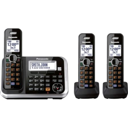 Panasonic KX-TG6843B Expandable Digital Cordless Answering System with 3 Handsets in Black