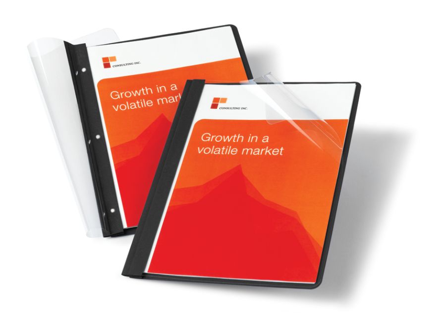 Office Depot&reg; Brand Leatherette Clear-Front Report Covers, Black, Pack Of 10