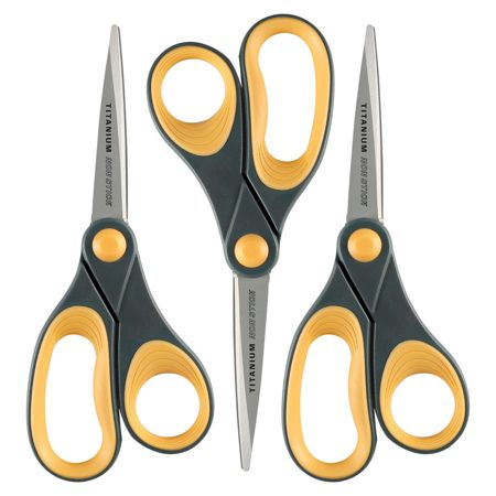 Acme United Titanium Nonstick Scissors, 8", Pointed, Gray/Yellow, Pack Of 3