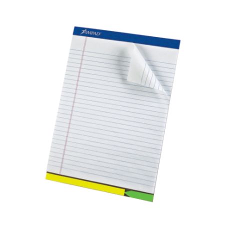 Ampad&reg; EZ Flag Writing Pad, 8 1/2" x 11", Wide Ruled, 50 Sheets, White
