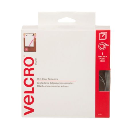 VELCRO&reg; Brand Clear Hook & Loop Fastener With Dispenser Box, 3/4" x 180"
