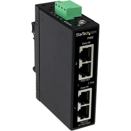 StarTech.com Industrial 2 Port Gigabit PoE+ Power over Ethernet Injector 48V / 30W - Wall-Mountable