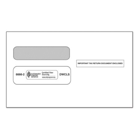 ComplyRight Tax Envelopes, Double Window, For W-2 Tax Forms, 5 5/8" x 9 1/4", White, Pack Of 50