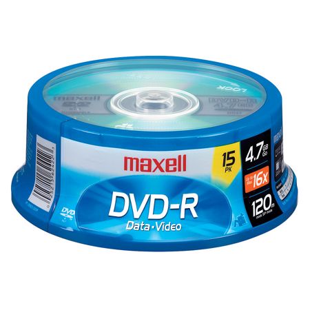 Maxell&reg; DVD-R Recordable Media Spindle, 4.7GB/120 Minutes, Pack Of 15