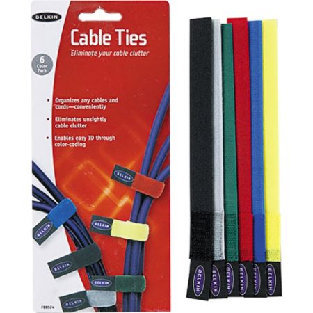Belkin&reg; Nylon Tie Wraps, 8", Assorted Colors, Pack Of 6