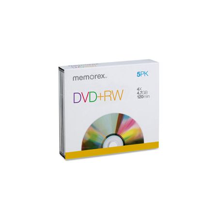 Memorex&reg; DVD+RW Rewritable Media With Slim Jewel Cases, 4.7GB/120 Minutes, Pack Of 5