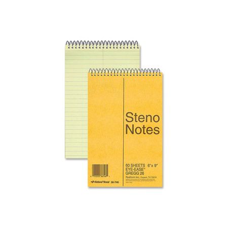 Rediform National Steno Notebook - 80 Sheets - Printed - Wire Bound - 16 lb Basis Weight 6" x 9" - Green Paper - Brown Cover - Board Cover - 1Each