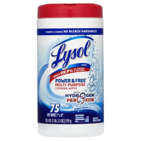 Lysol&reg; Power & Free&trade; Multipurpose Disinfecting Wipes, Oxygen Splash Scent, Cannister Of 75 Wipes, Case Of 6