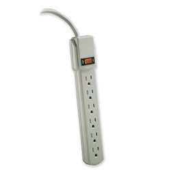 Kensington&reg; 6-Outlet Circuit Breaker/Power Strip, 4' Cord, Putty