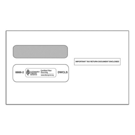 ComplyRight Tax Envelopes, Double Window, For W-2 Tax Forms, 5 5/8" x 9 1/4", White, Pack Of 200