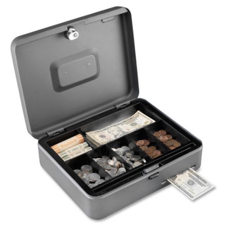 Steelmaster Cash Slot Security Box - 2 Bill - 5 Coin - Steel - Gray - 3.2" Height x 11.8" Width x 9.4" Depth
