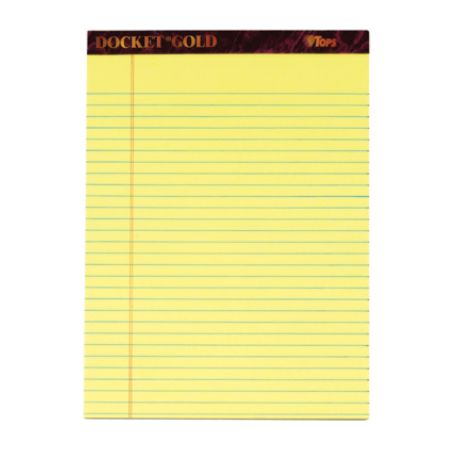 TOPS&trade; Docket&reg; Gold Premium Writing Pads, 8 1/2" x 11 3/4", Legal Ruled, 50 Sheets, Canary, Pack Of 6 Pads