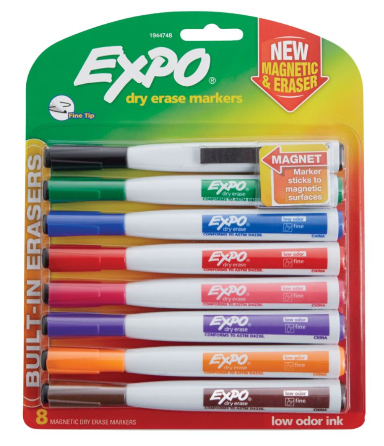 EXPO Magnetic Dry Erase Markers With Eraser Fine Tip Assorted Ink ...