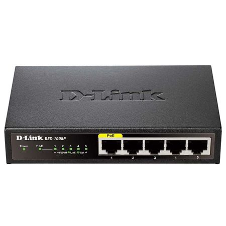 D-Link DES-1005P 5-Port 10/100 Unmanaged Metal Desktop Switch with 1 PoE Port