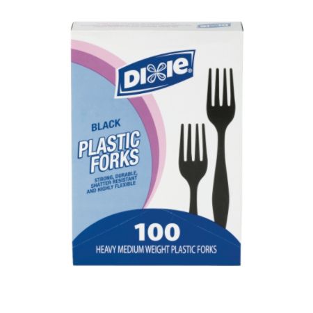Dixie&reg; Medium/Heavyweight Utensils, Forks, Black, Box Of 100