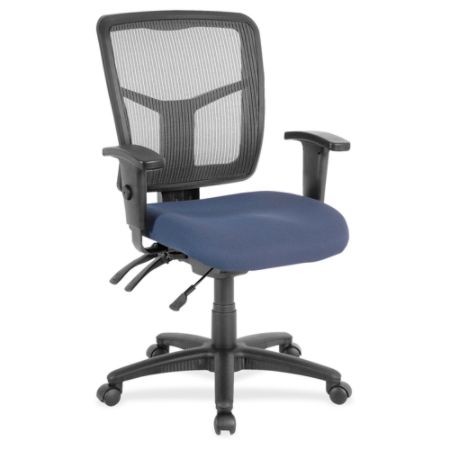 Lorell Swivel Mid-Back Chair - Fabric Seat - Black Frame - 5-star Base - Black, Blue - 25.3" Width x 23.5" Depth x 40.5" Height