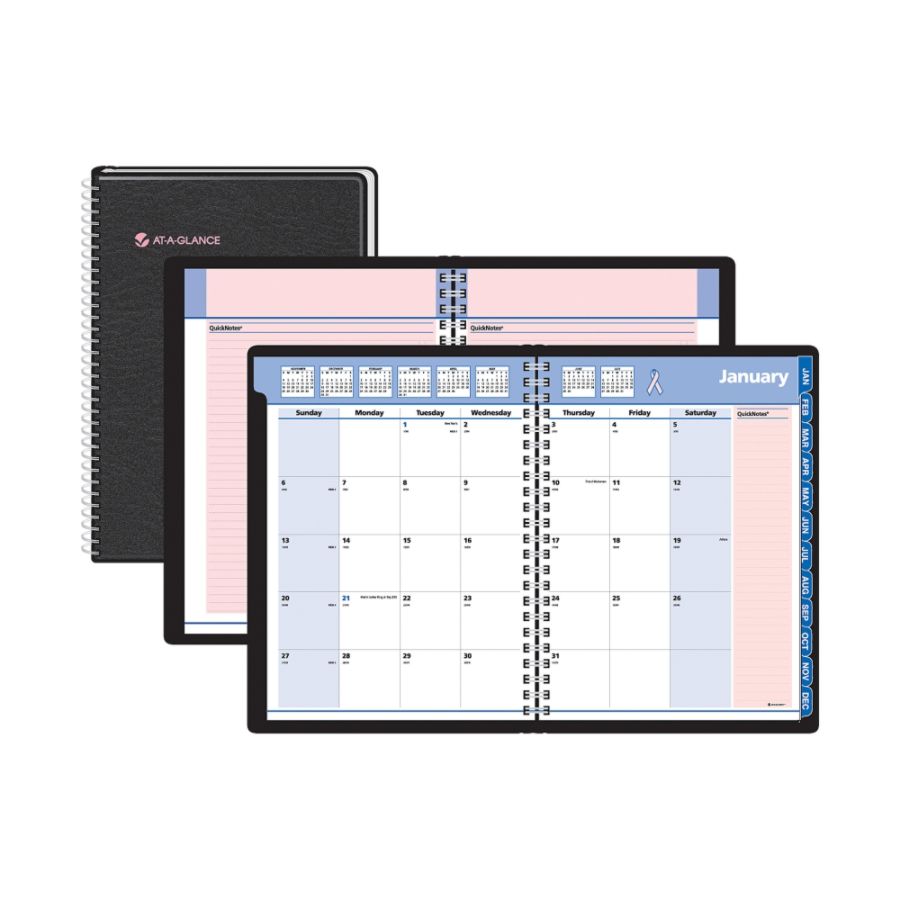AT-A-GLANCE&reg; QuickNotes&reg; 30% Recycled Special Edition Breast Cancer Awareness Planner, 8 1/4" x 10 7/8", Black, January-December 2013