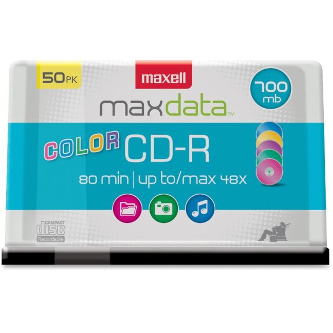 Maxell&reg; CD-R Recordable Multicolor Media Spindle, 700MB/80 Minutes, Assorted Colors, Pack Of 50