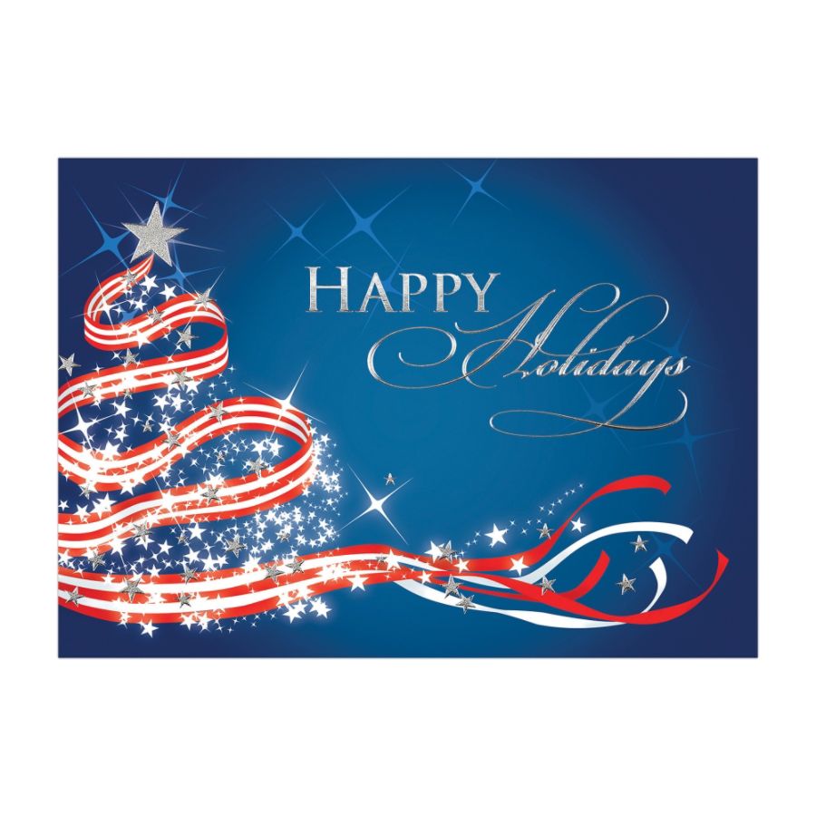 30% Recycled Personalized Holiday Cards, 7 7/8" x 5 5/8", Patriotic Christmas, Box Of 25